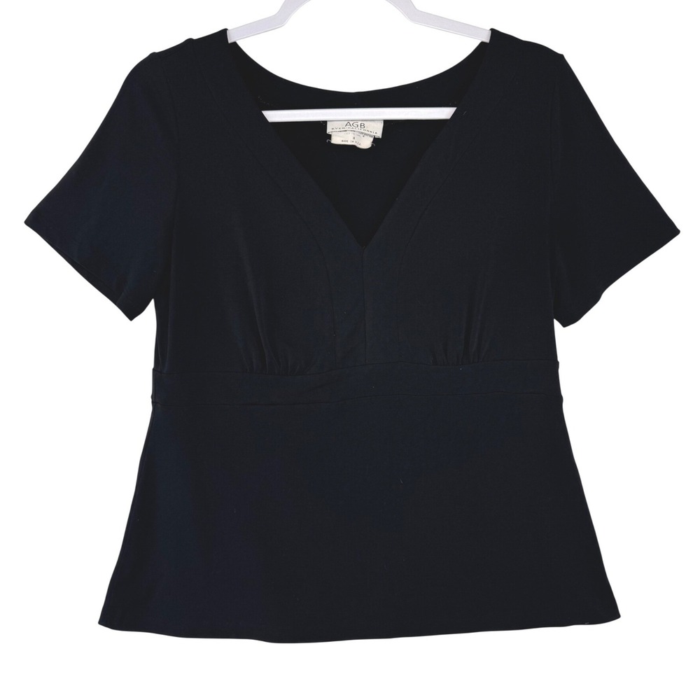 AGB Byer California Womens Black V-Neck Empire Waist Short Sleeve Top Size M